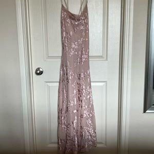 Revolve Blush Floral Jacquard ASTR Gaia Midi Dress with Slit